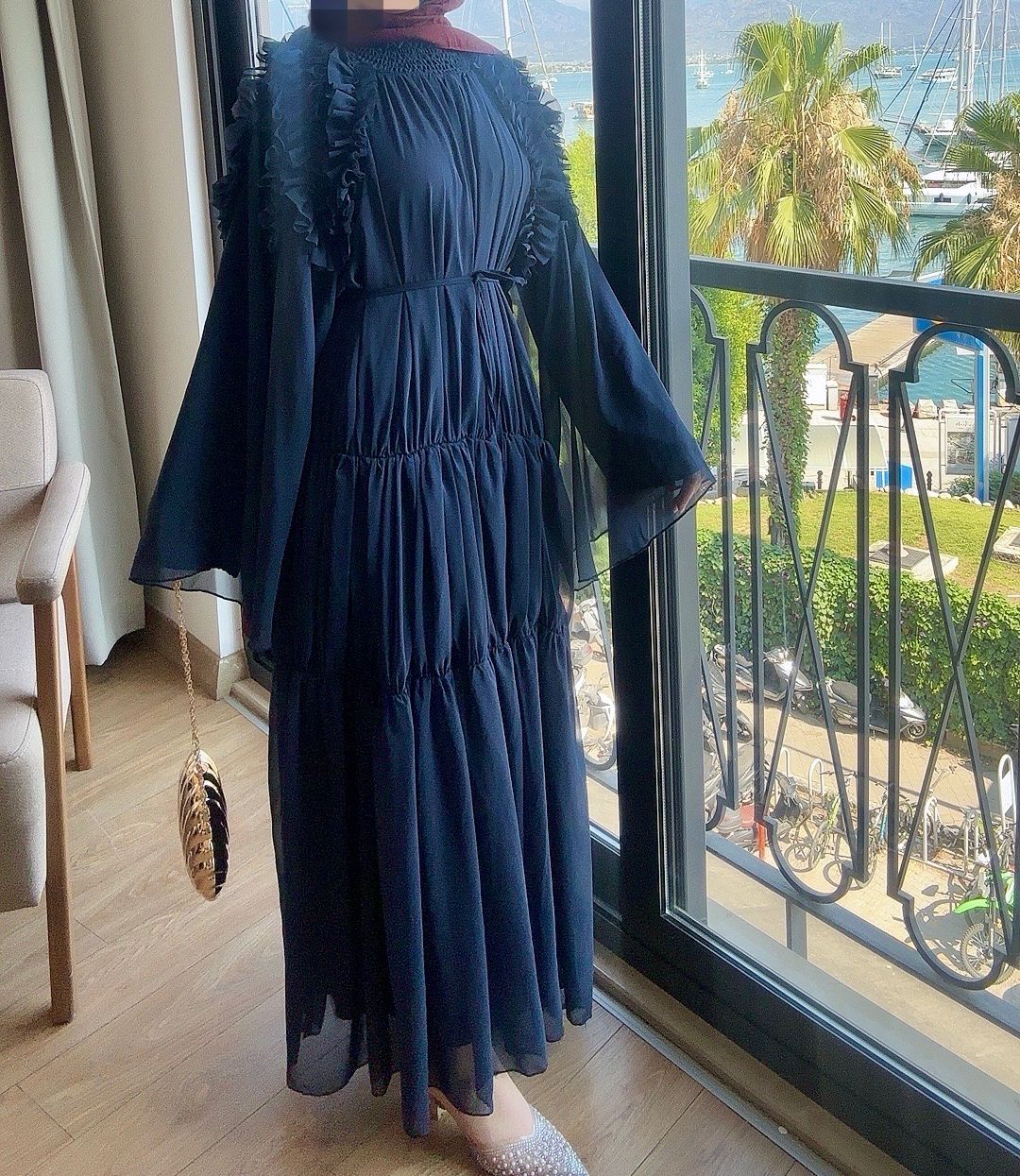 Navy Blue Premium Chiffon Dress