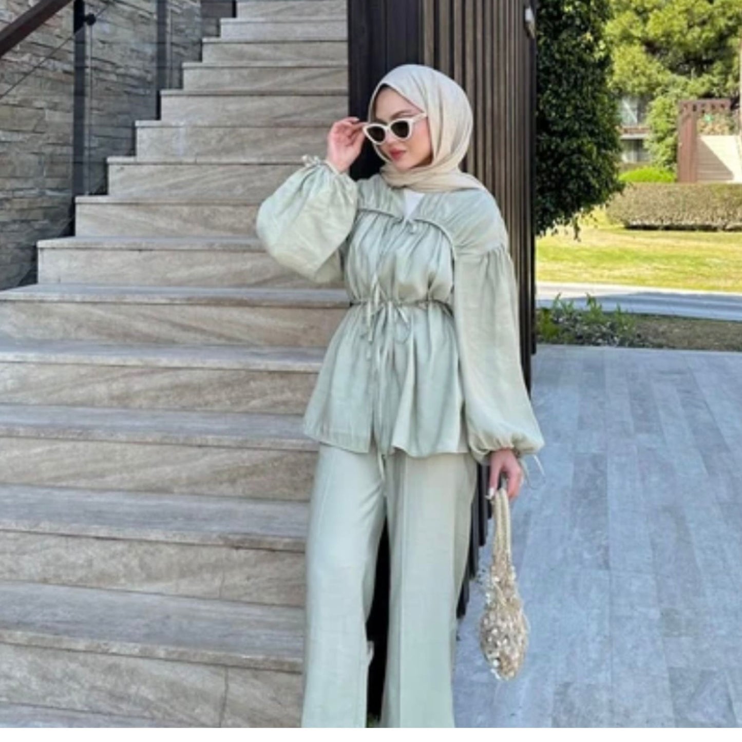 Green Ruched Tencel Fabric Set